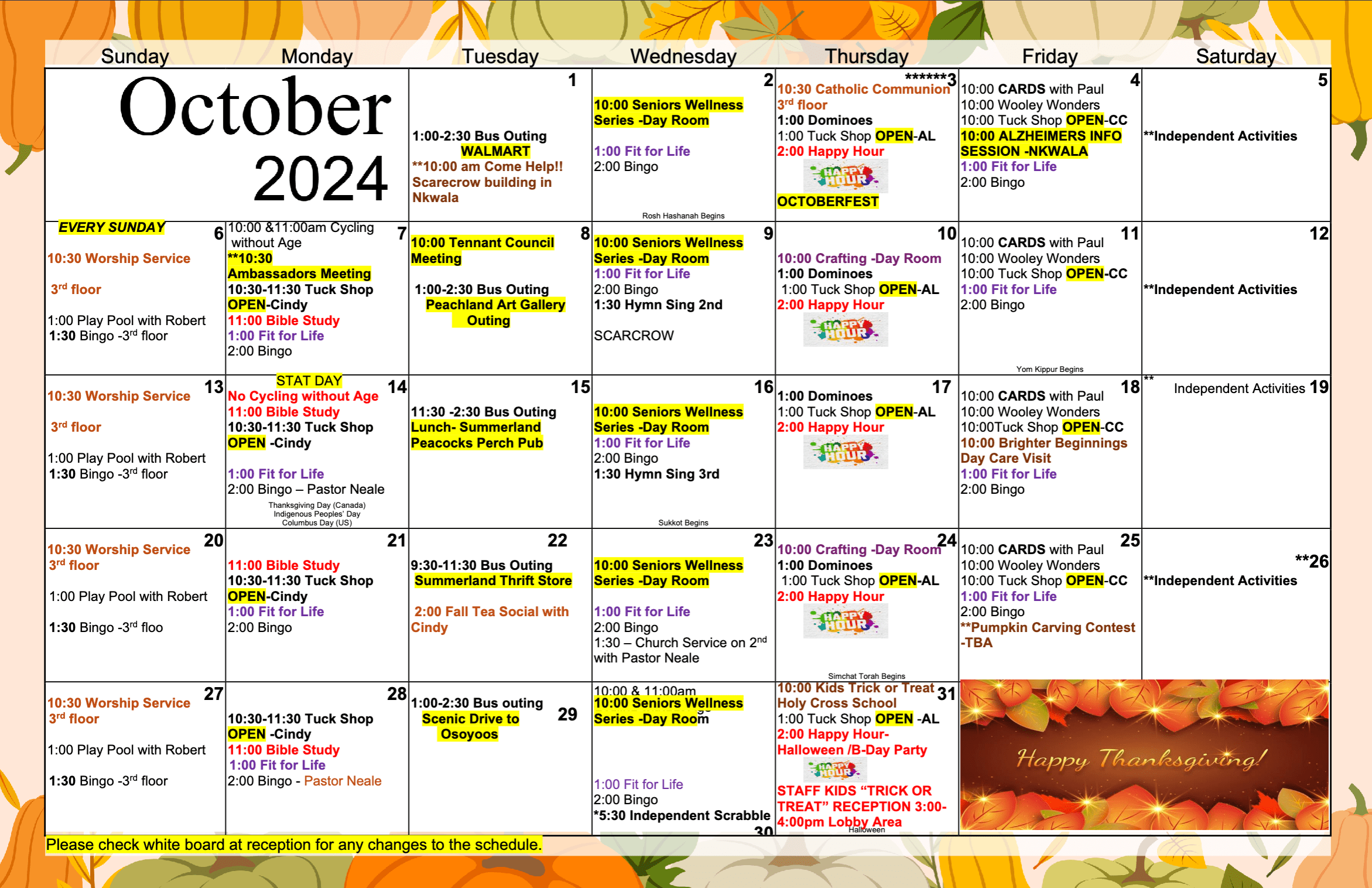 Hamlets Penticton October 2024 AL event calendar