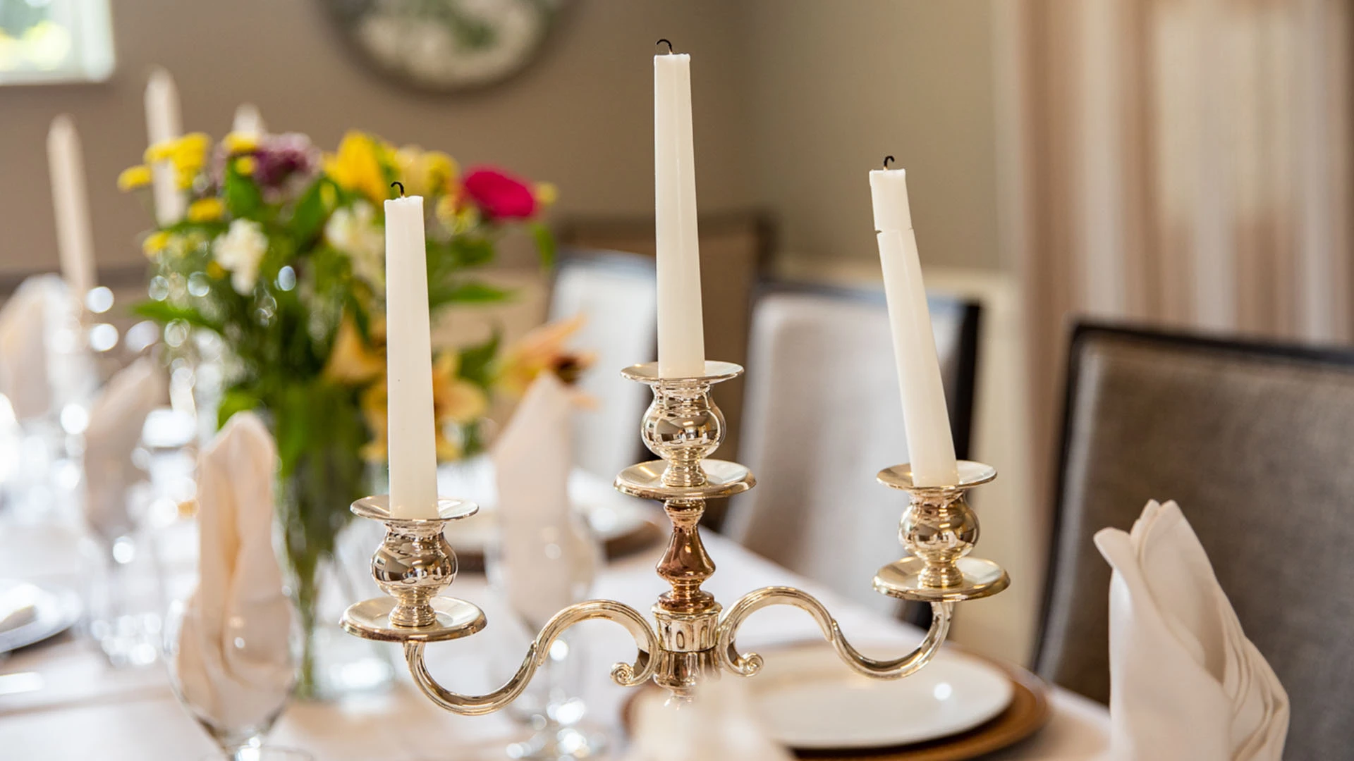 Candles on dining table in senior living communities